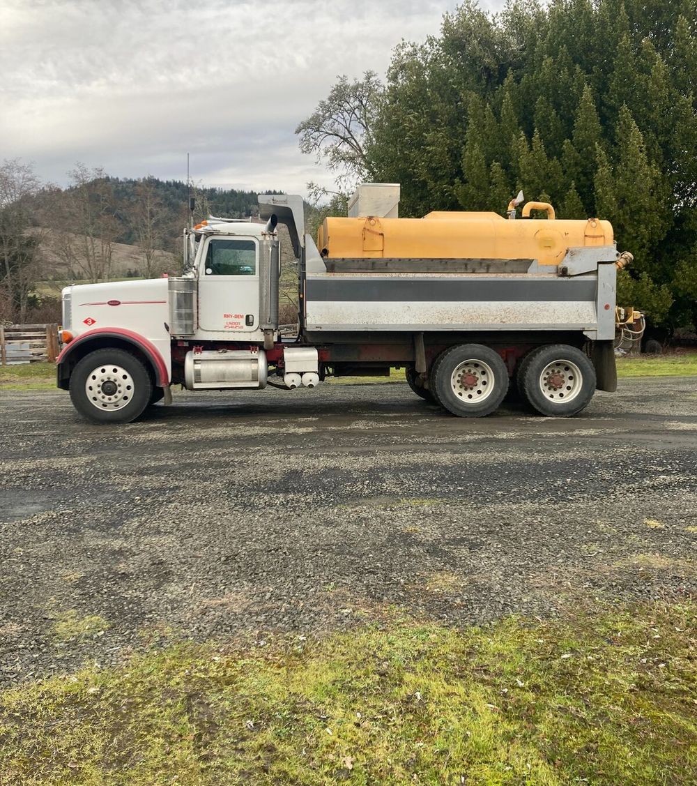 Russco's full-size 10-yard dump truck loaded with crushed rock for delivery in the Roseburg area.